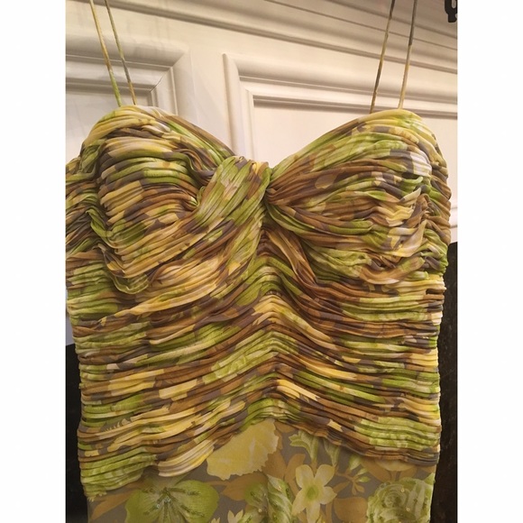 Chetta B. Ruched Floral Sequined Silk MIDI dress sz.2 - Picture 6 of 16